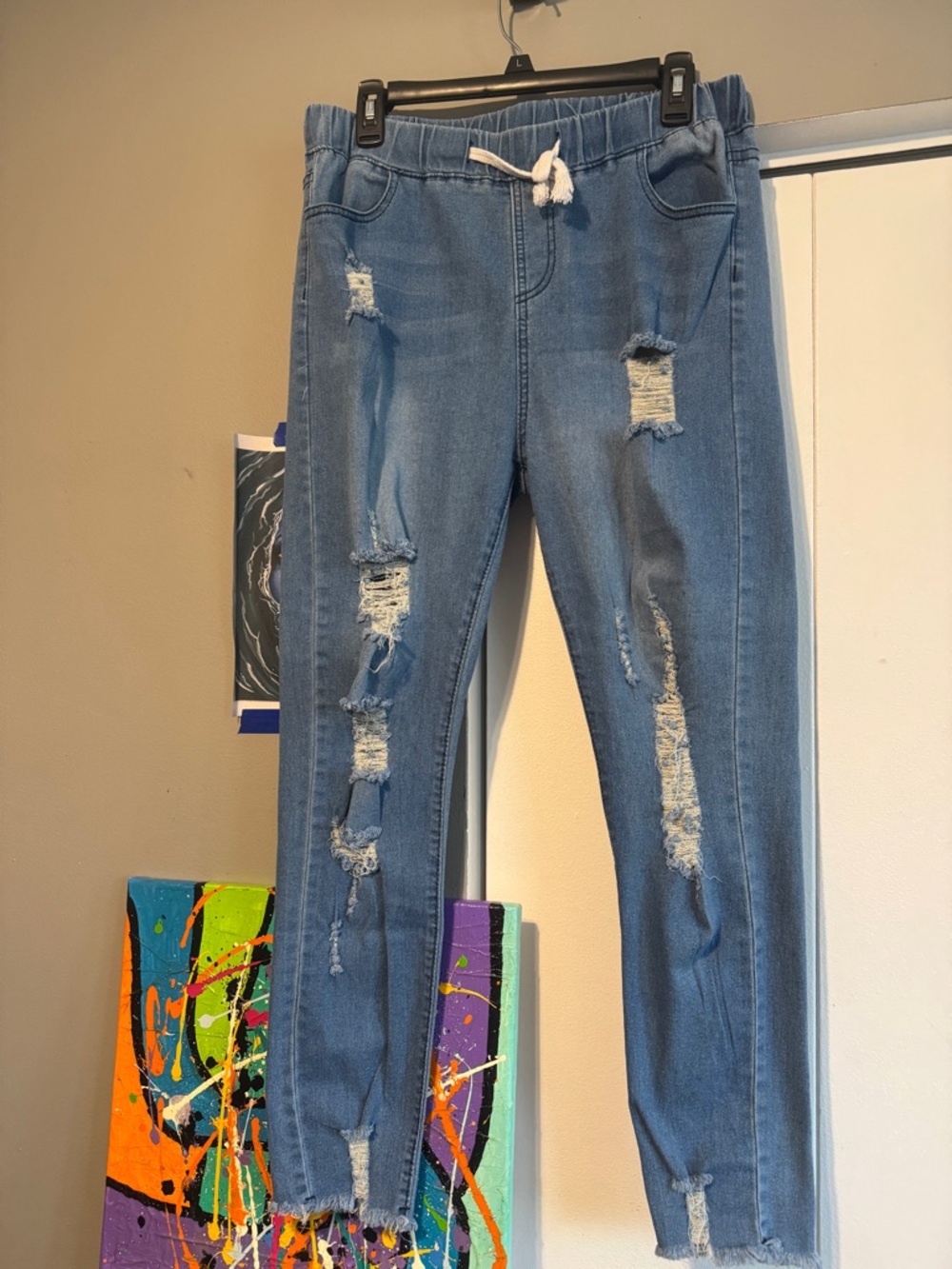 High Waisted Distressed Cropped Jogger Jeans L/XL 14/16
